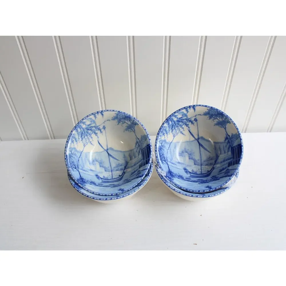 Pottery Barn Set of 4 Sophia Willow Boat Scene Small Tidbit Snack Bowls